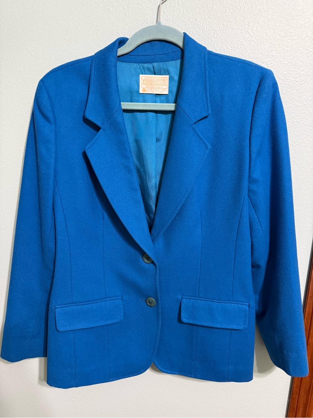 Vintage Pendleton Teal Blue Virgin Wool Blazer Jacket Size 8 - Picture 3 of 13